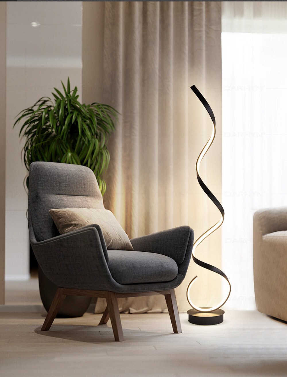 Modern LED Strip Floor Lamp Minimalist Bedroom Bedside Black White Floating Light Living Room Sofa Study Reading Lights Fixtures