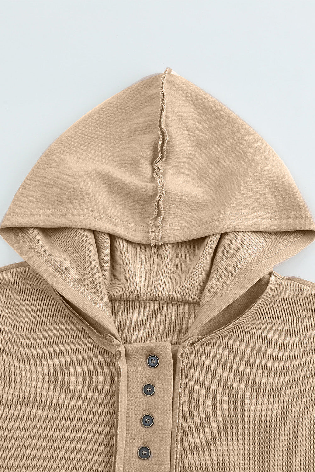 Grey Solid Casual Button Patchwork Trim Hoodie