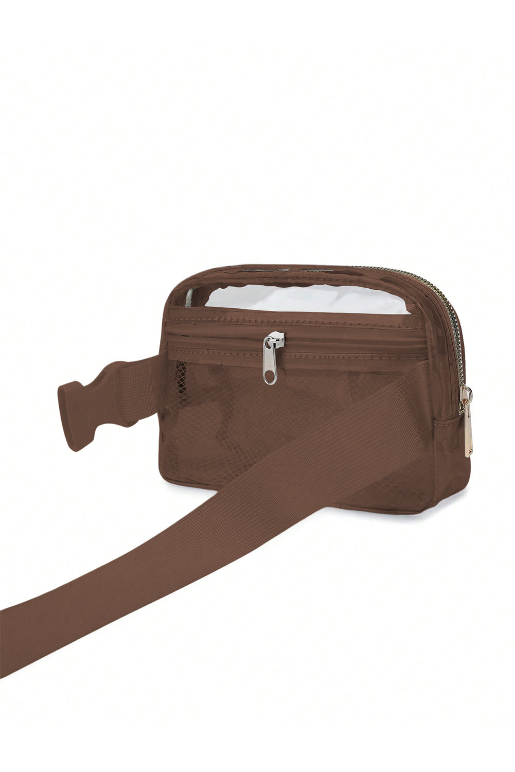 Brown Adjustable Straps Zipper Clear Waist Bag