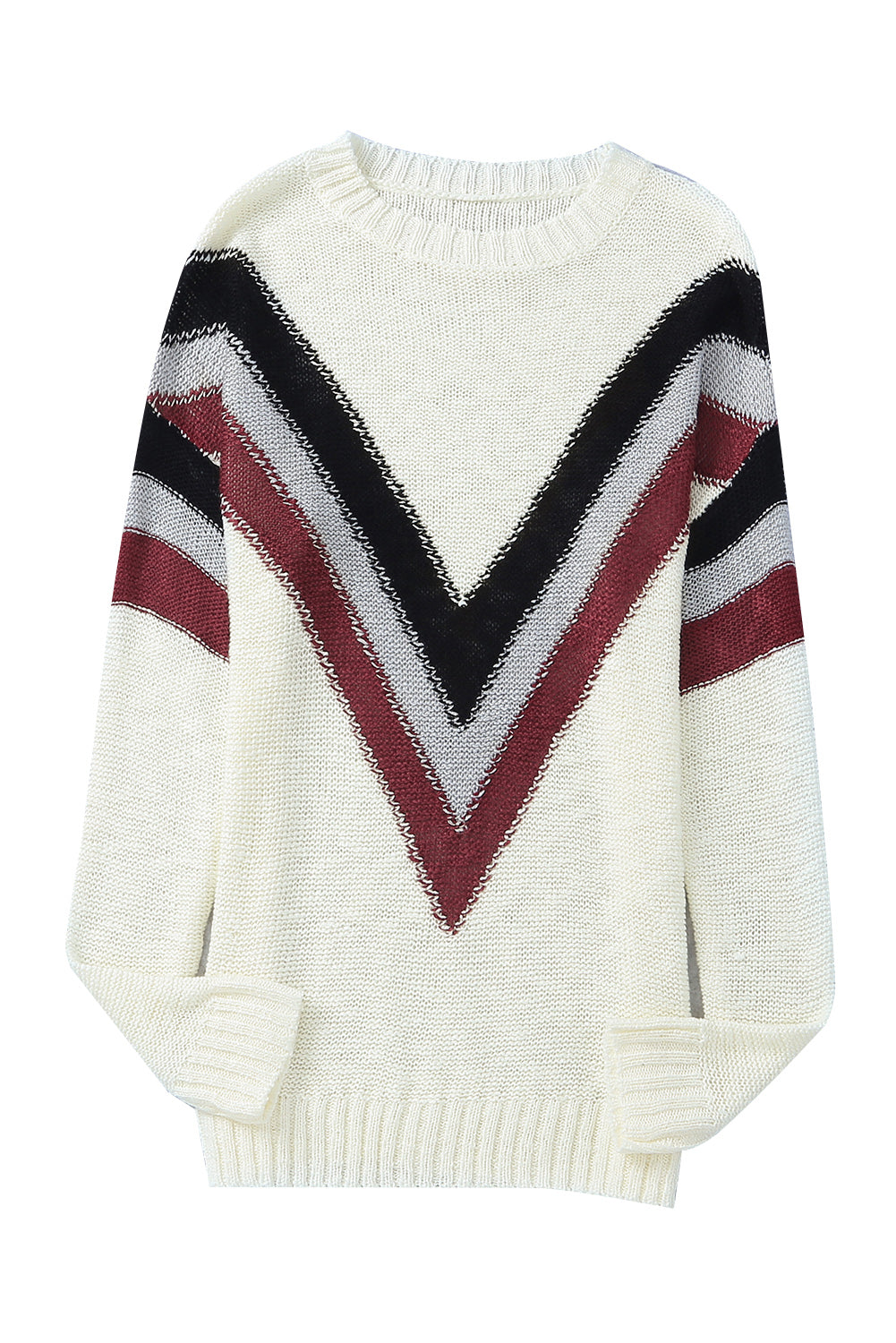 Chevron Striped Drop Shoulder Long Sleeve Pullover Sweater