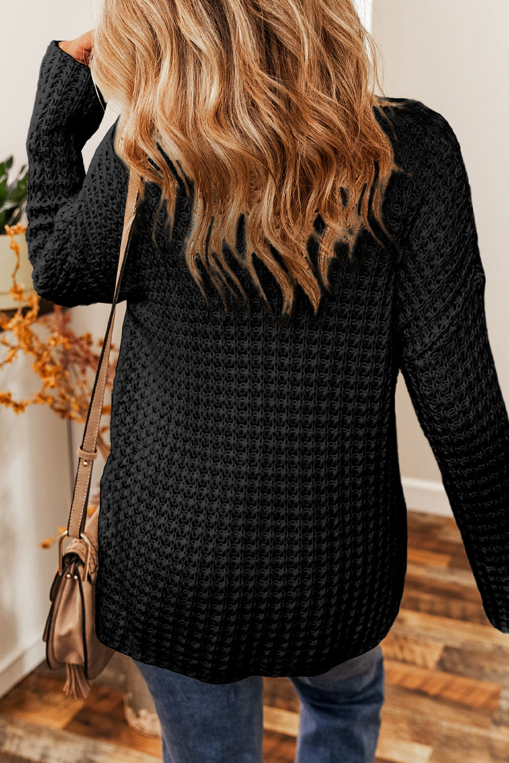 Black Knitted V Neck Loose Fit Sweater