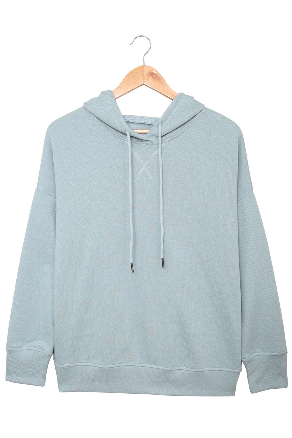 Light Blue Drop Shoulder Side Slit Hem Casual Drawstring Hoodie