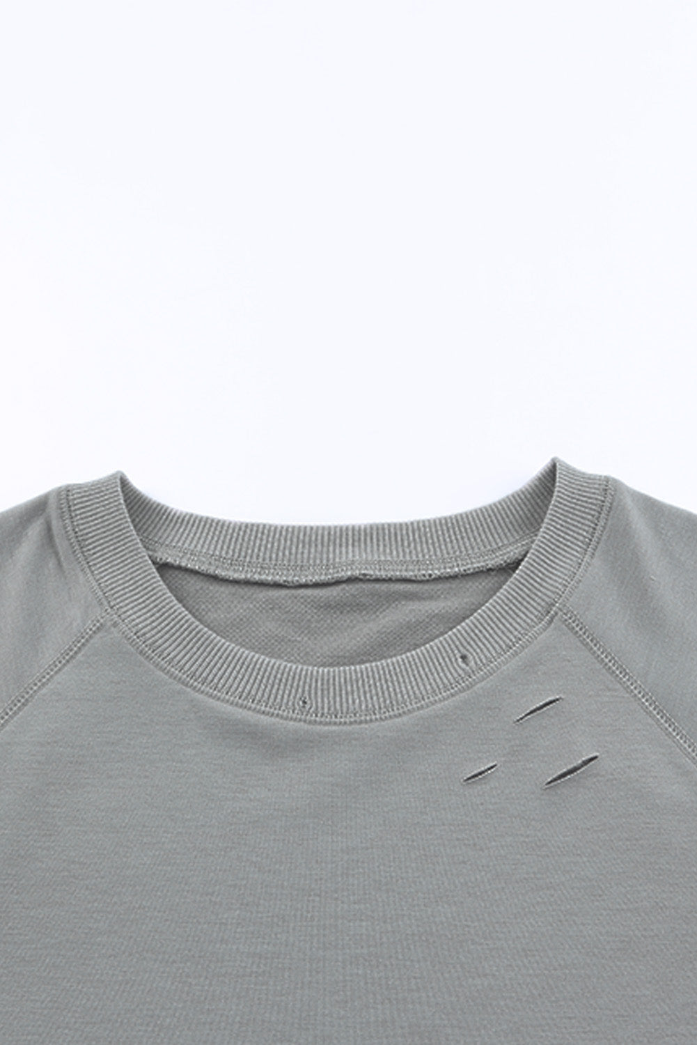 Grey Raglan Sleeve Distressed Sweatshirt