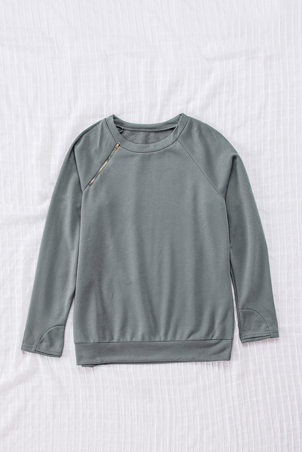 Gray Raglan Sleeve Pullover Sweatshirt for Women