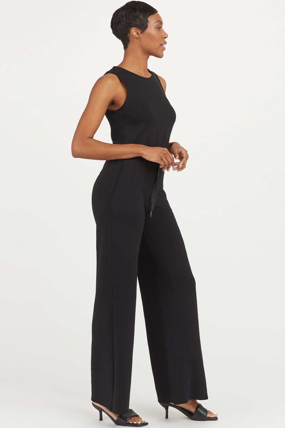 Black Solid Sleeveless Wide Leg Tank Jumpsuit