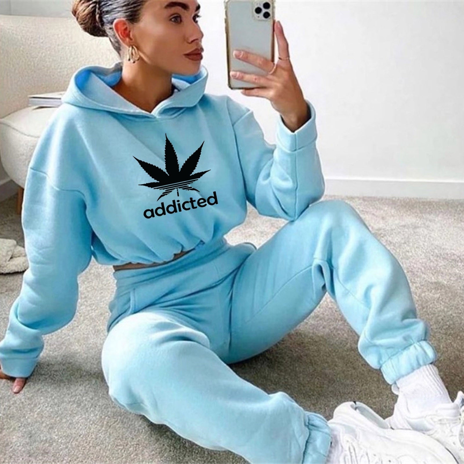 ADDICTED Tracksuit Sweatpants 2 Pieces Set Pullover Hoodies and Trousers Sports - 888kiko