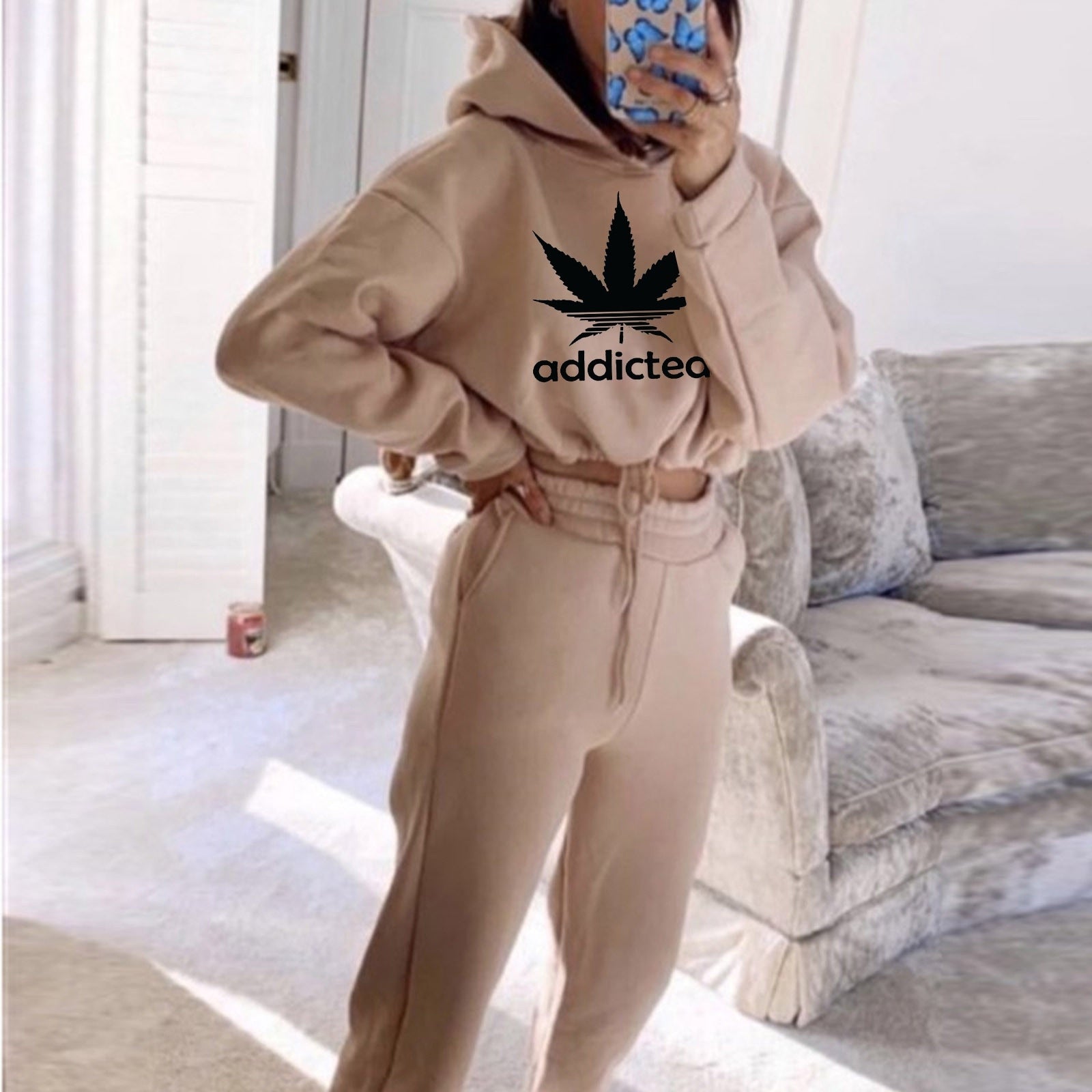 ADDICTED Tracksuit Sweatpants 2 Pieces Set Pullover Hoodies and Trousers Sports - 888kiko