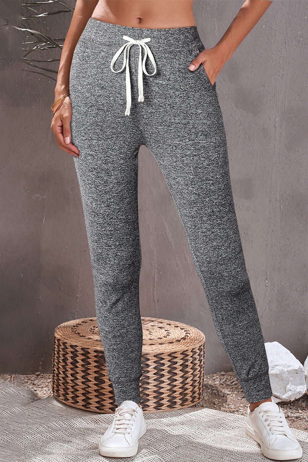 Black Casual Drawstring Drop Waist Pocketed Joggers