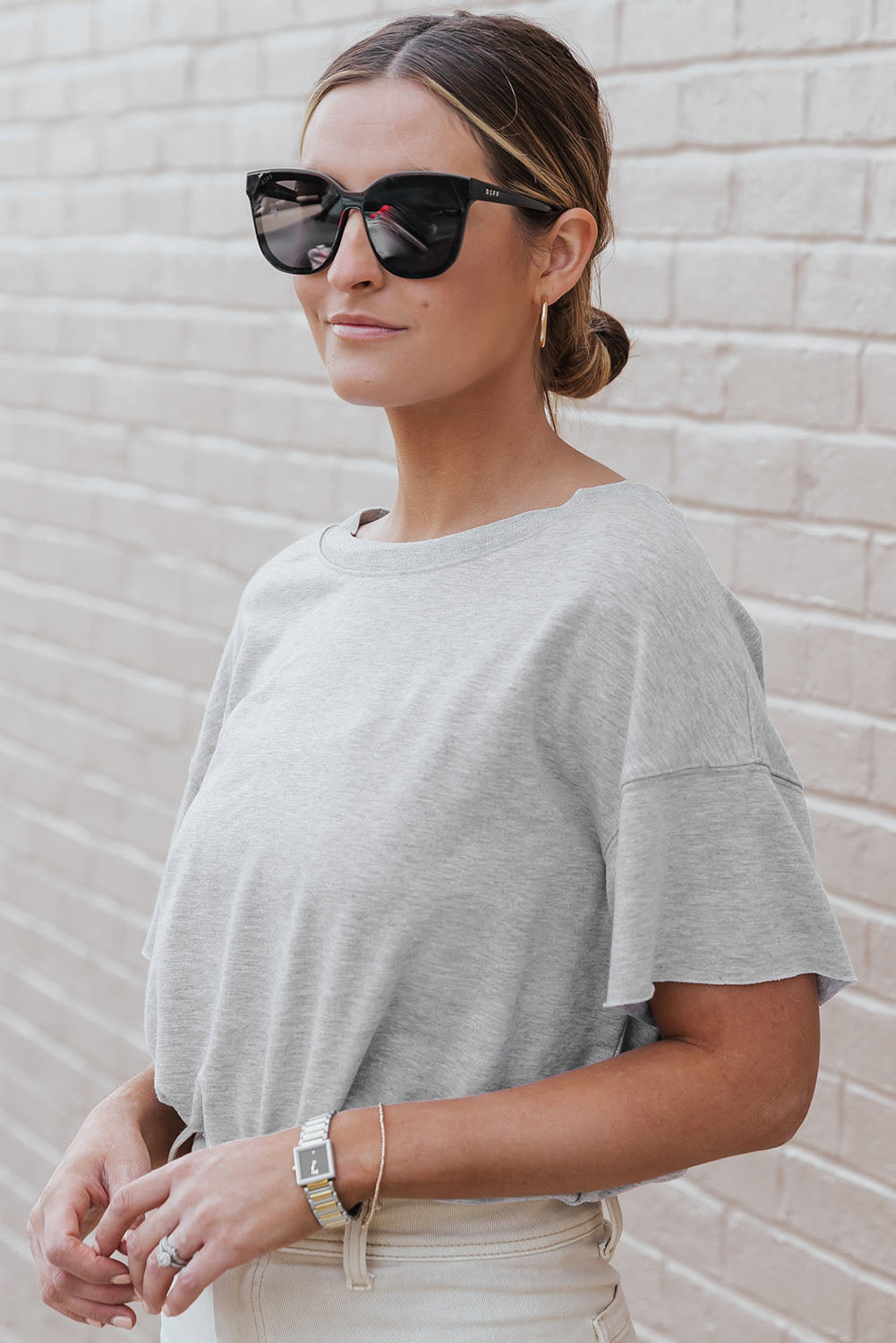 Grey Drop Shoulder Casual Oversize Bodysuit