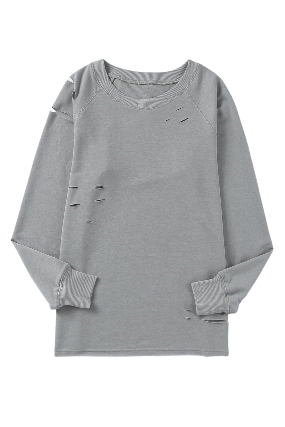 Grey Raglan Sleeve Distressed Sweatshirt