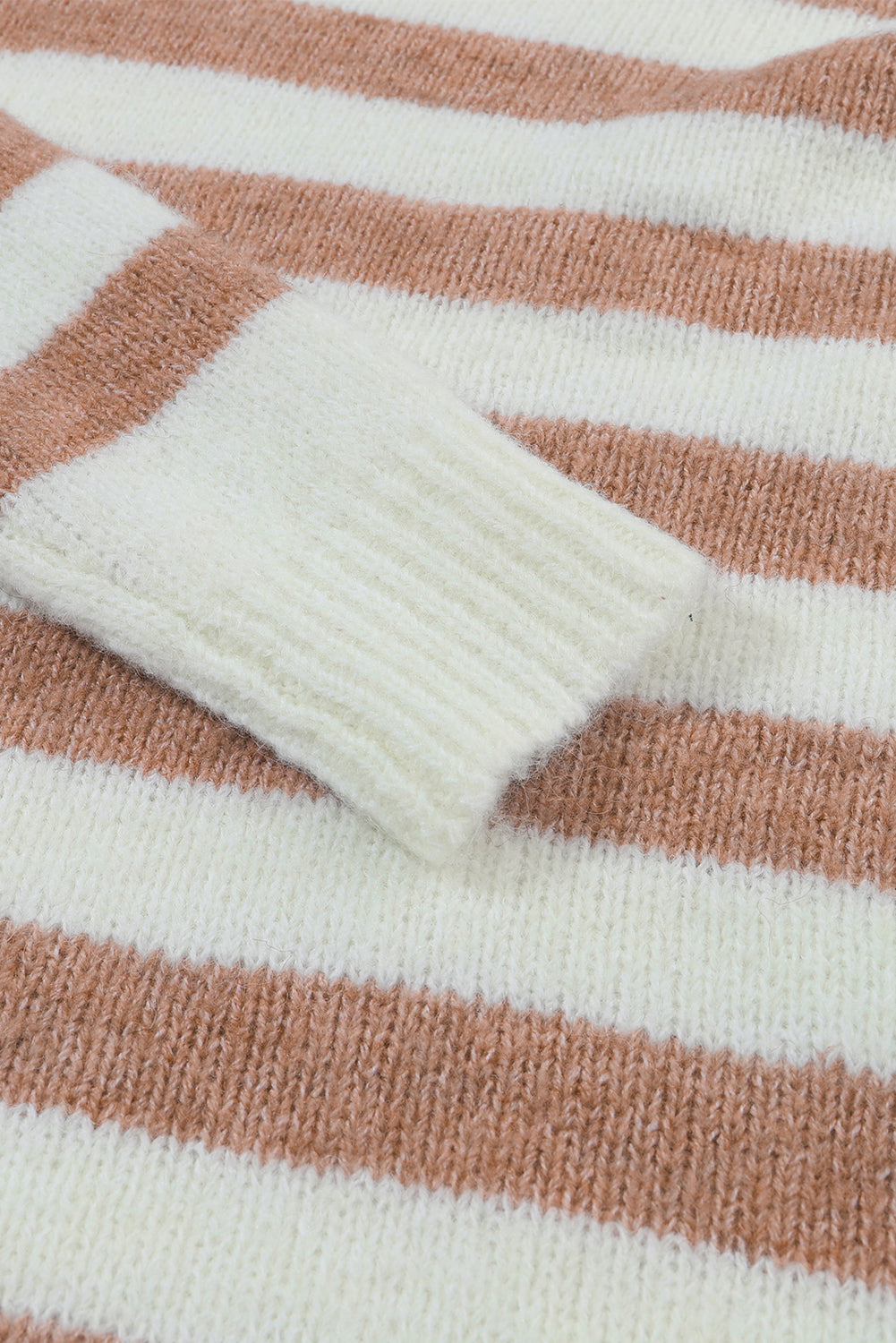 Brown Striped Colorblock Long Sleeve Casual Sweater