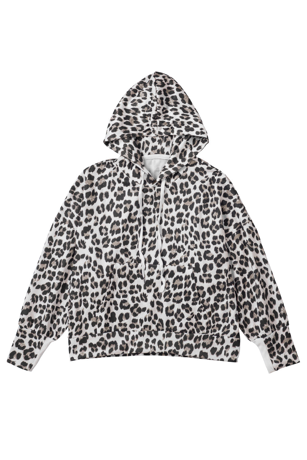 Leopard Print Kangaroo Pocket Long Sleeve Pullover Hoodie