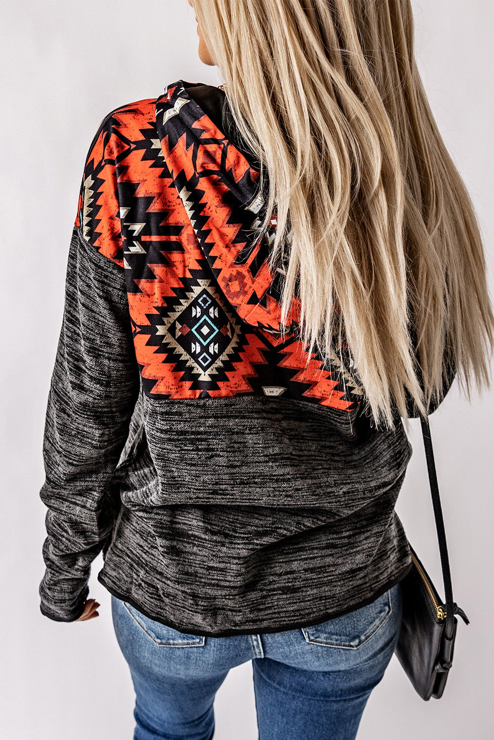 Black Tribal Geometric Print Hoodies with Pocket