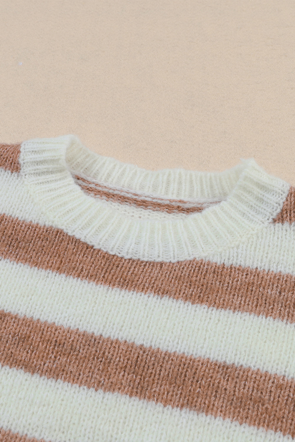 Brown Striped Colorblock Long Sleeve Casual Sweater