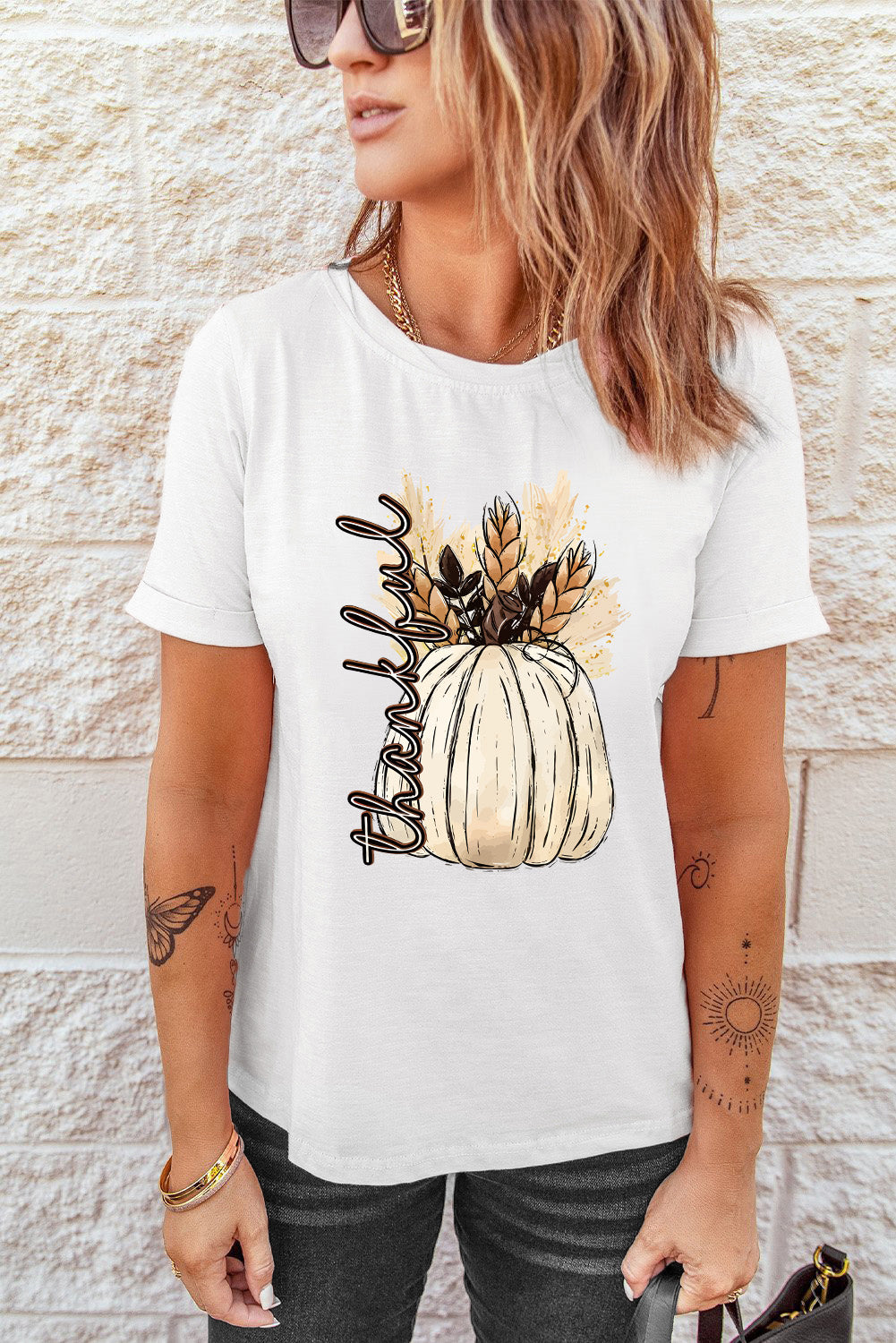 White Thanksgiving Harvest Pumpkin Graphic Tee