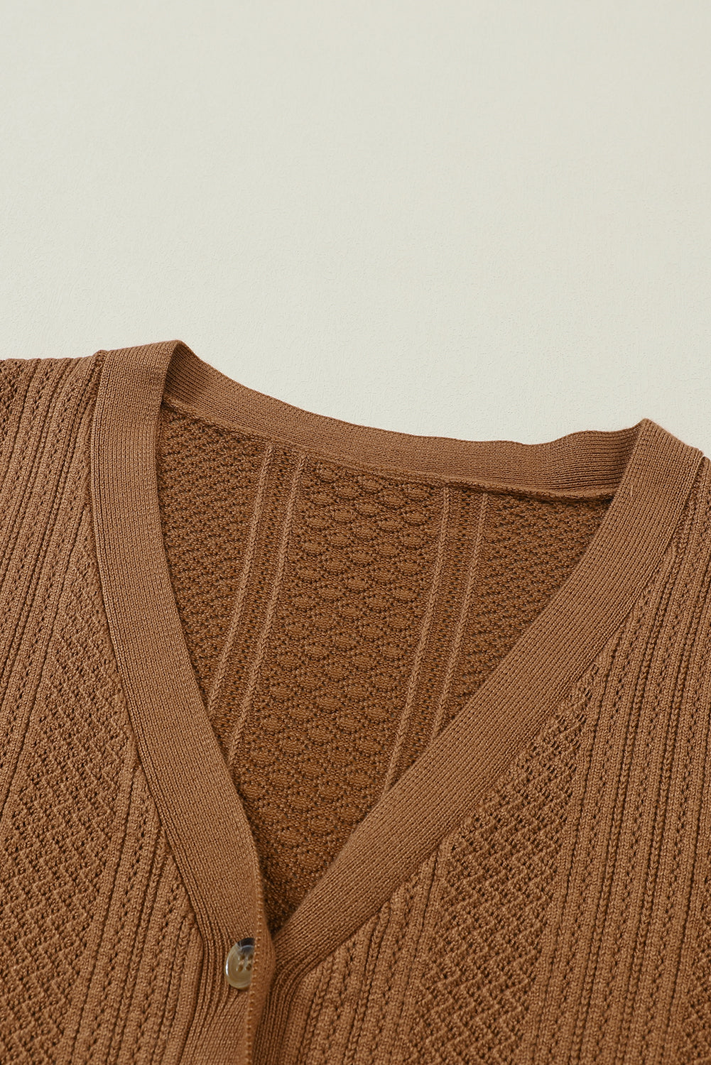 Chestnut V Neck Buttoned Textured Sweater