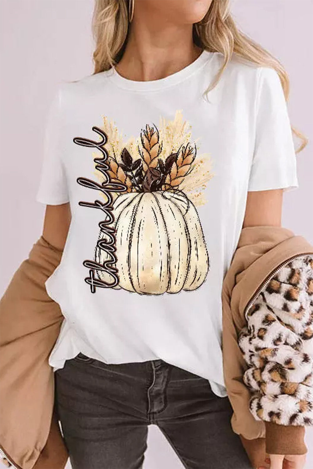 White Thanksgiving Harvest Pumpkin Graphic Tee