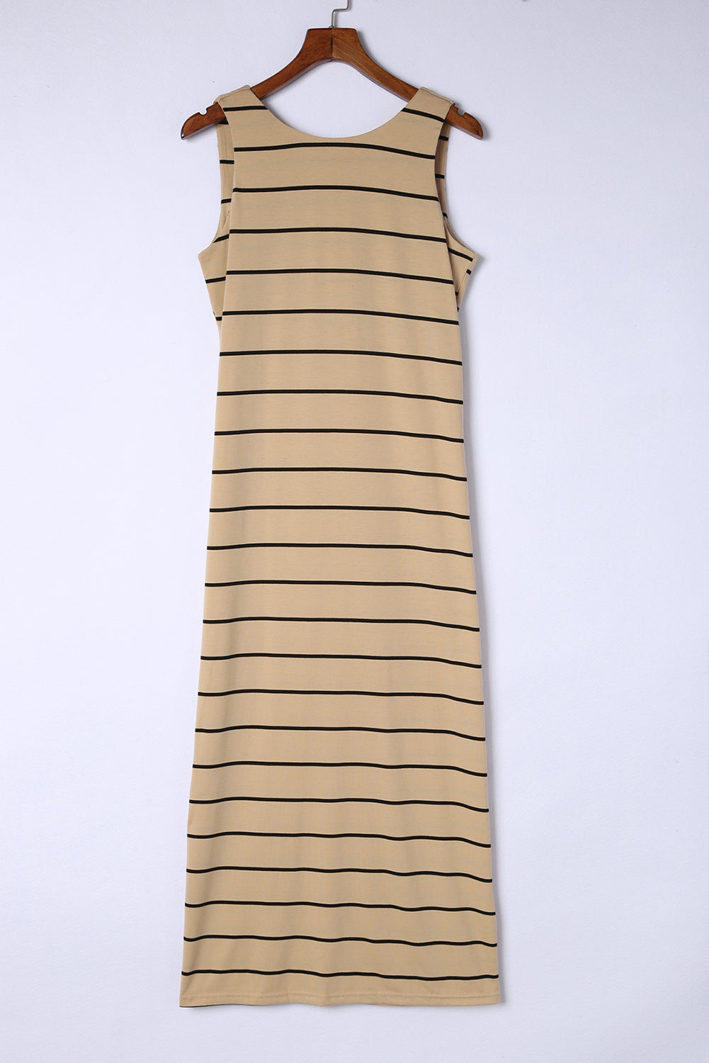 Grey Striped Backless Casual Side Slits Maxi Dress