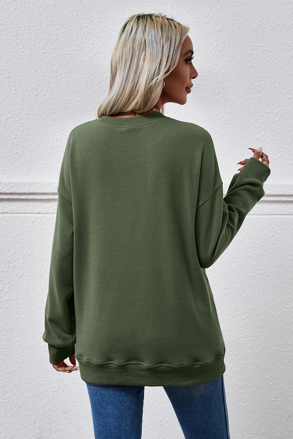 Moss Green Round Neck Pockets Tunic Sweatshirt