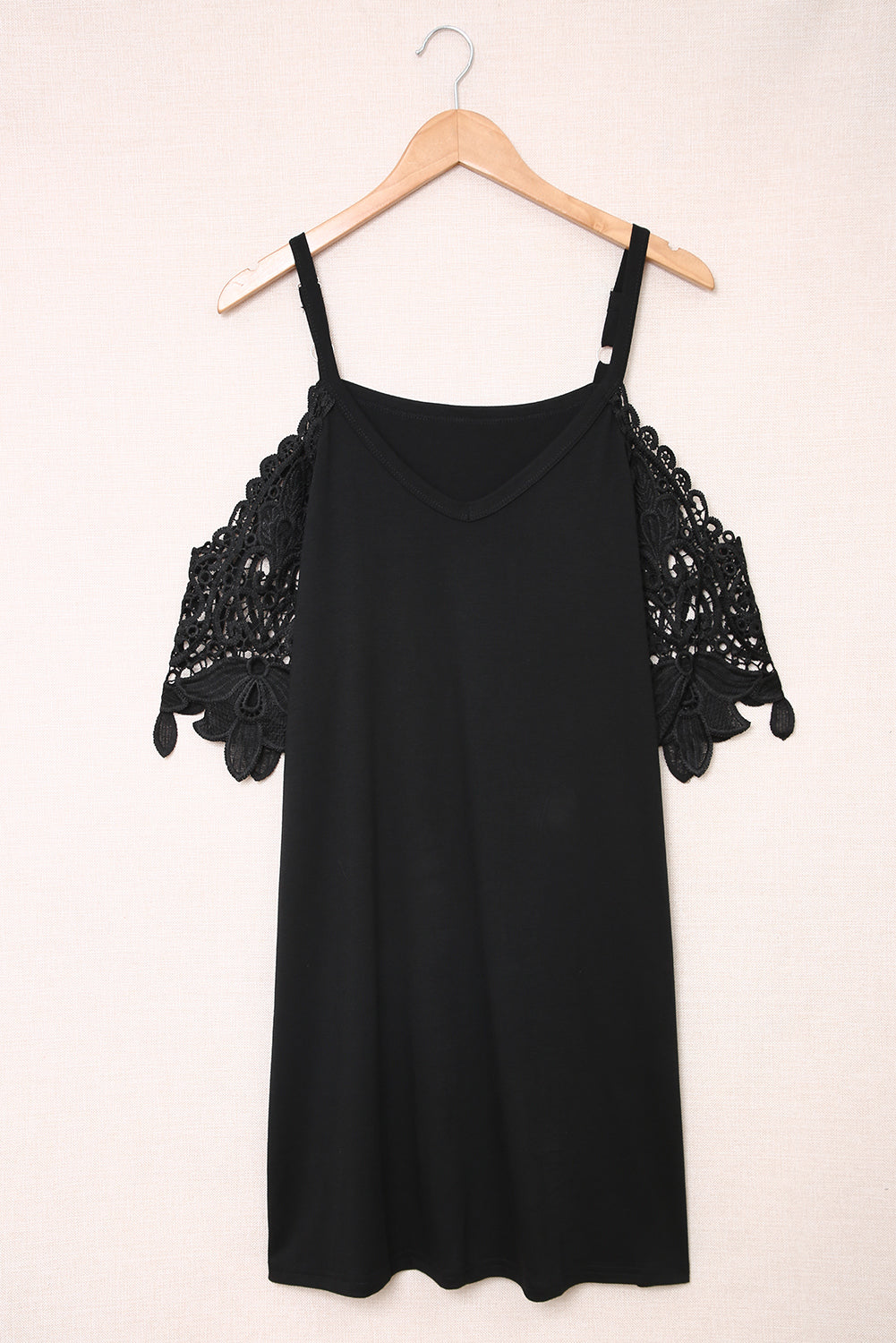 Black Casual Lace Splicing Cold Shoulder Short Dress