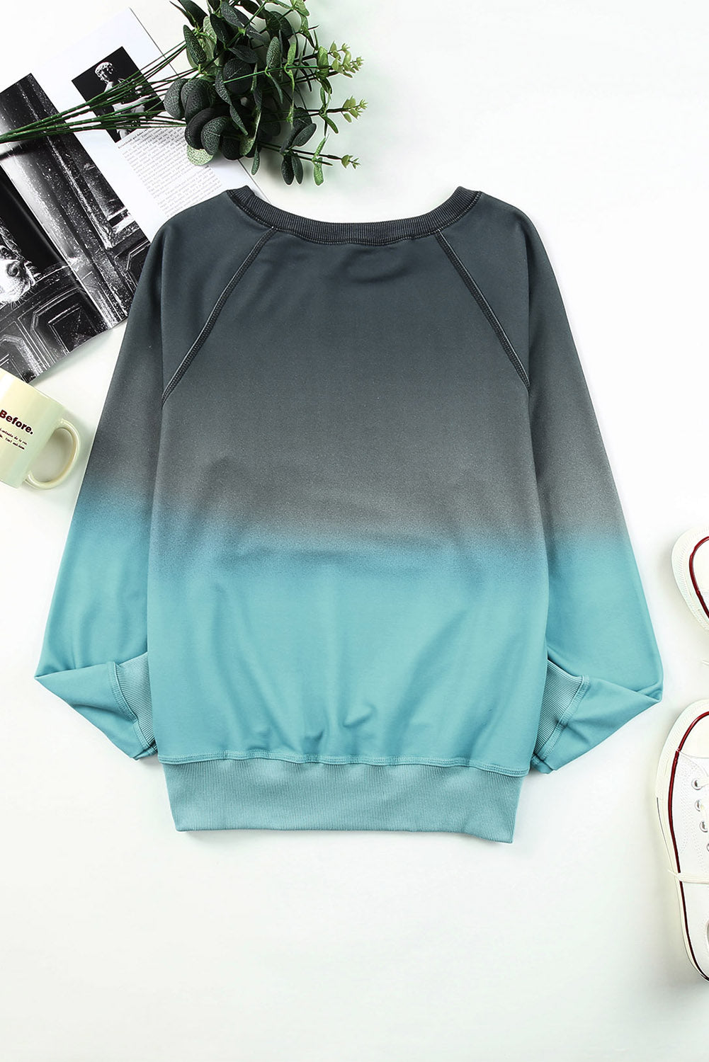 Ombre Green Comfy Pullover Sweatshirt for Women