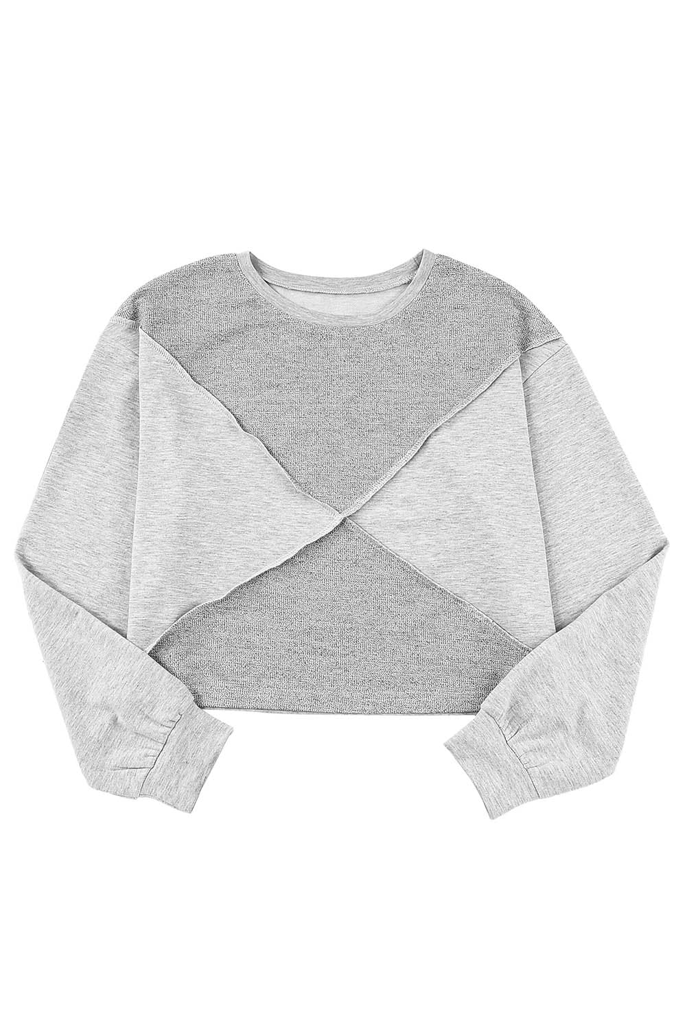 Gray Expose Seam Knitted Patchwork Cropped Top