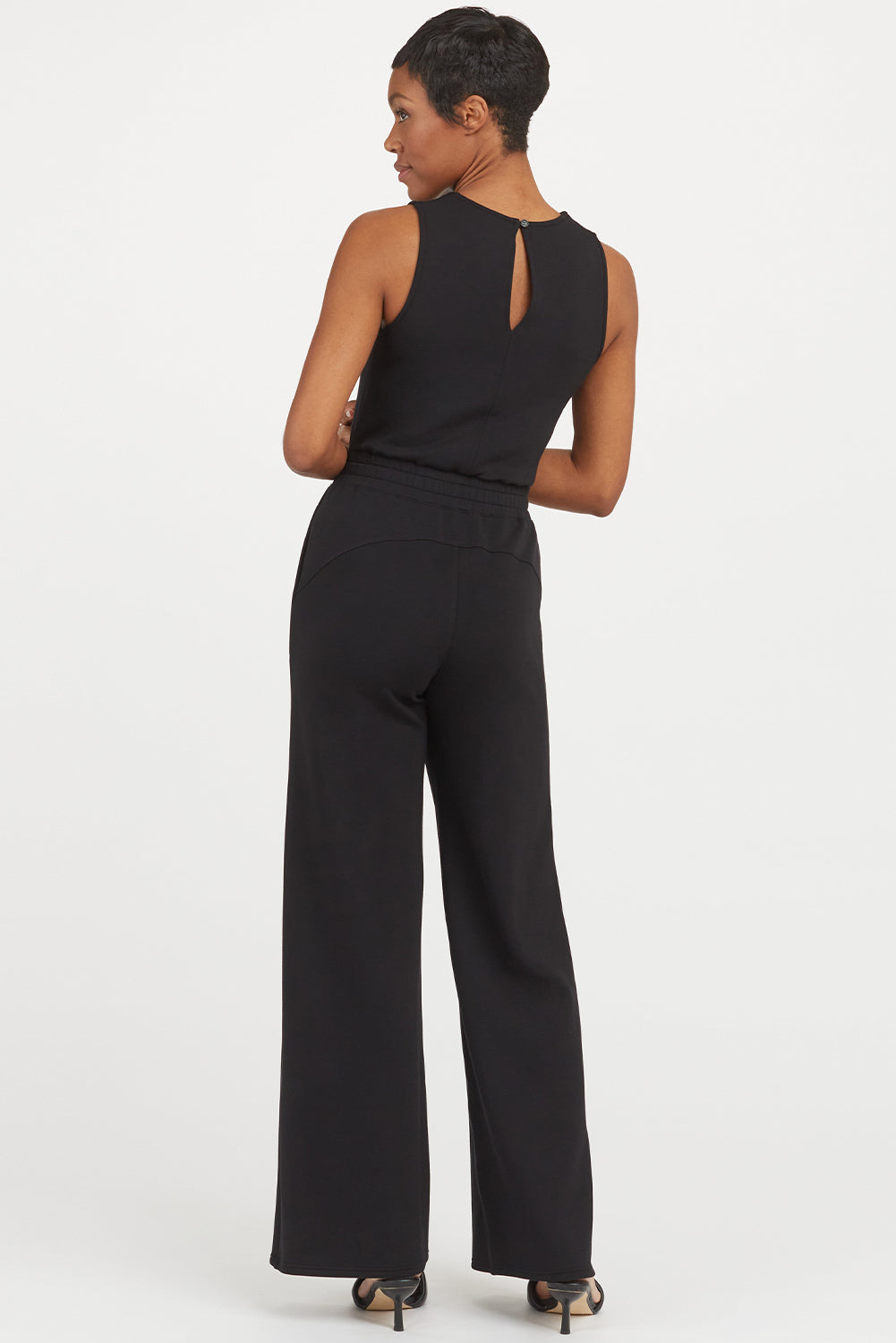 Black Solid Sleeveless Wide Leg Tank Jumpsuit