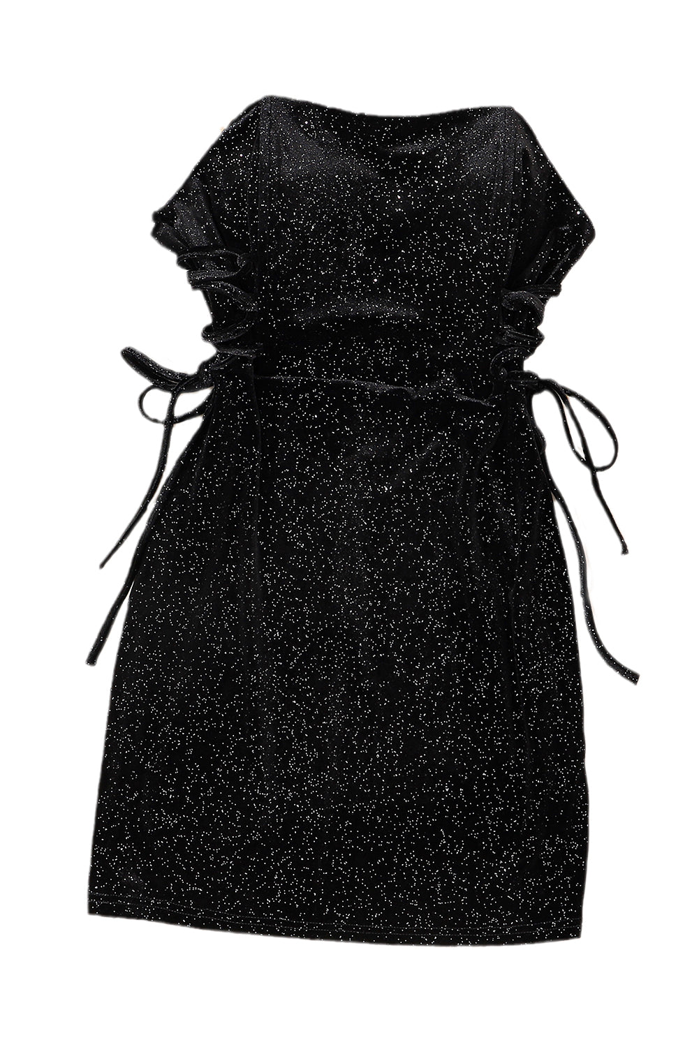 Black Velvet Sequin Lace Up Tube Mini Dress