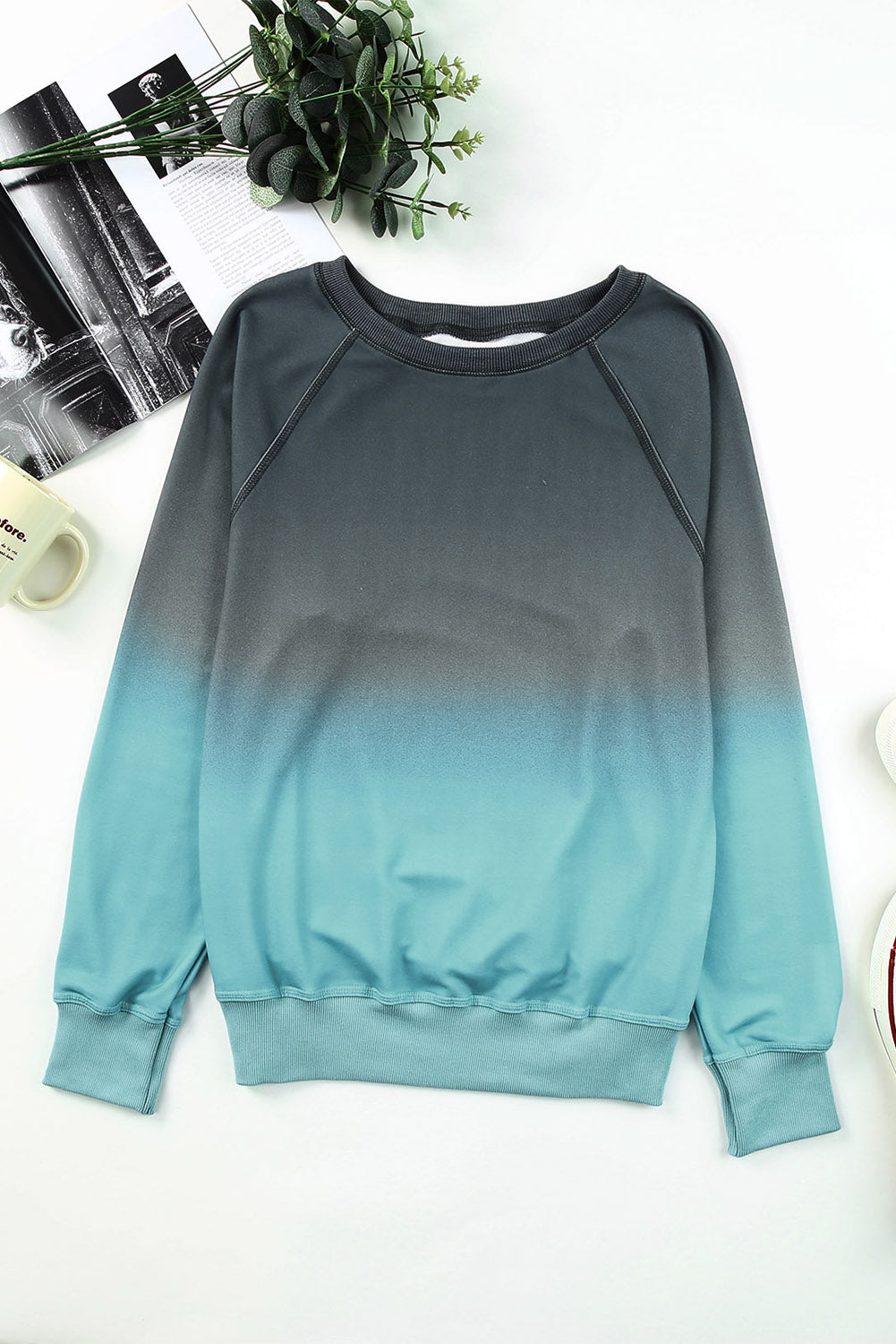 Ombre Green Comfy Pullover Sweatshirt for Women