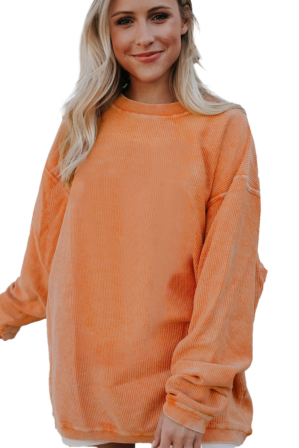 Apricot Drop Shoulder Ribbed Oversized Sweatshirt