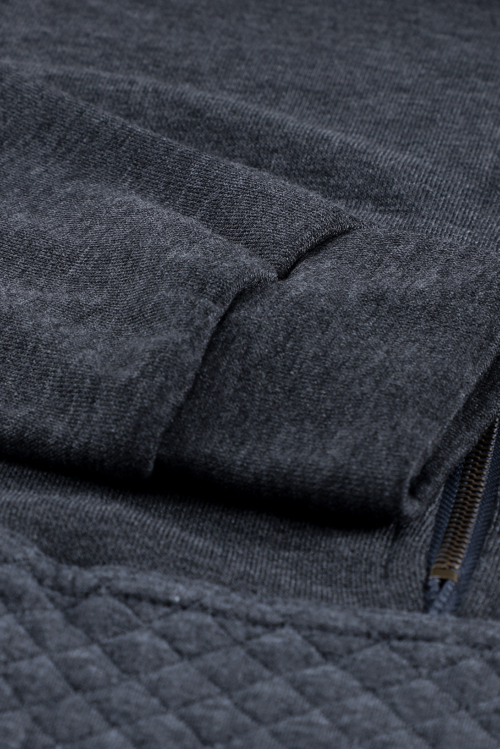 Dark Grey Quilted Kangaroo Pocket Half Zip Sweatshirt