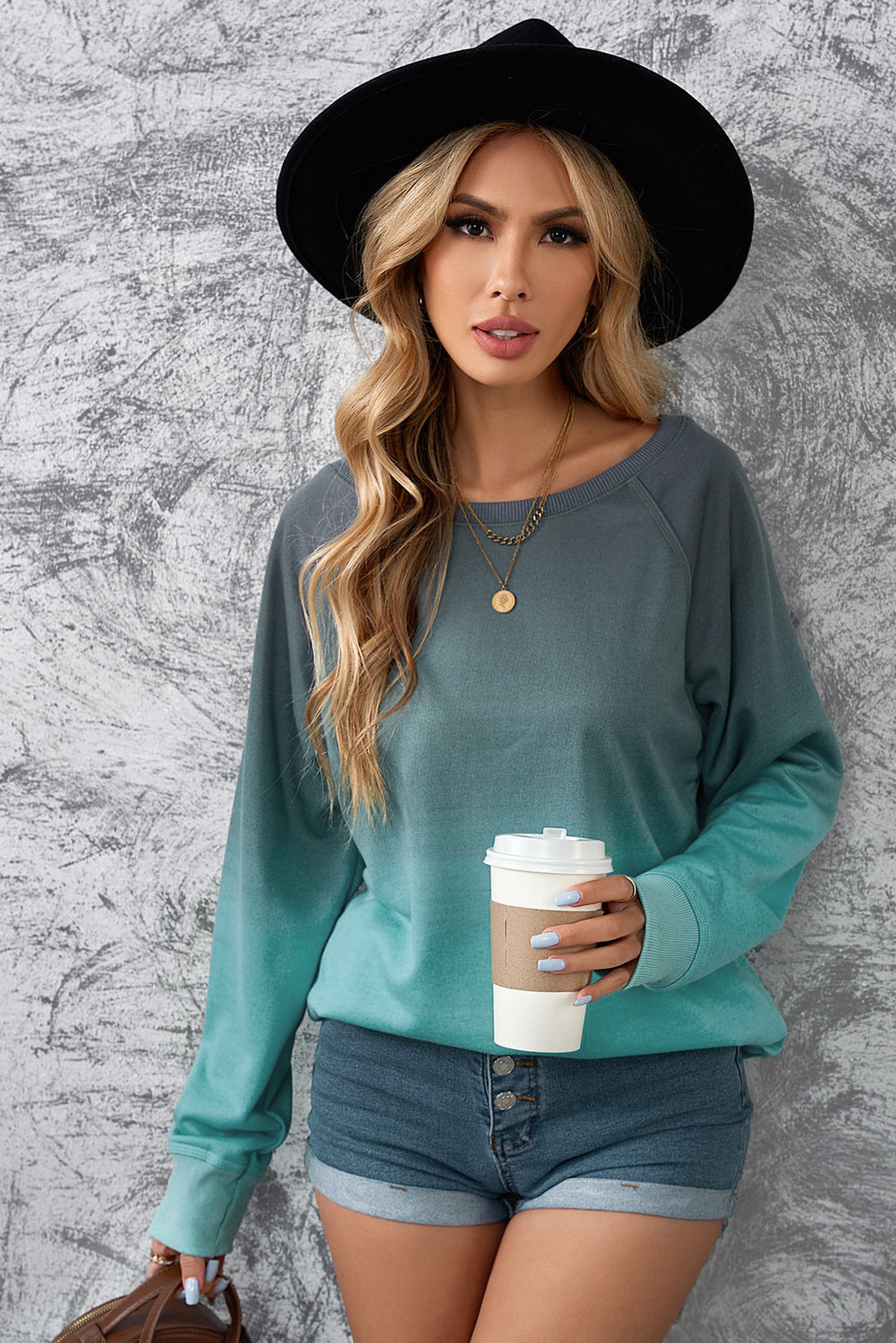 Ombre Green Comfy Pullover Sweatshirt for Women