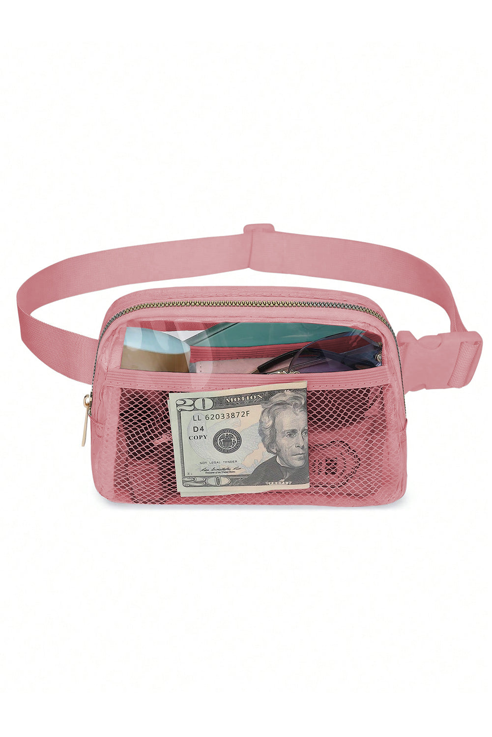 Brown Adjustable Straps Zipper Clear Waist Bag