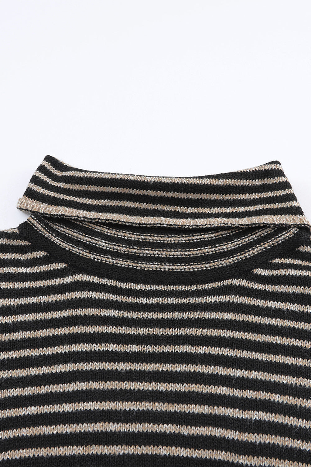 Khaki Striped Turtleneck Oversized Sweater