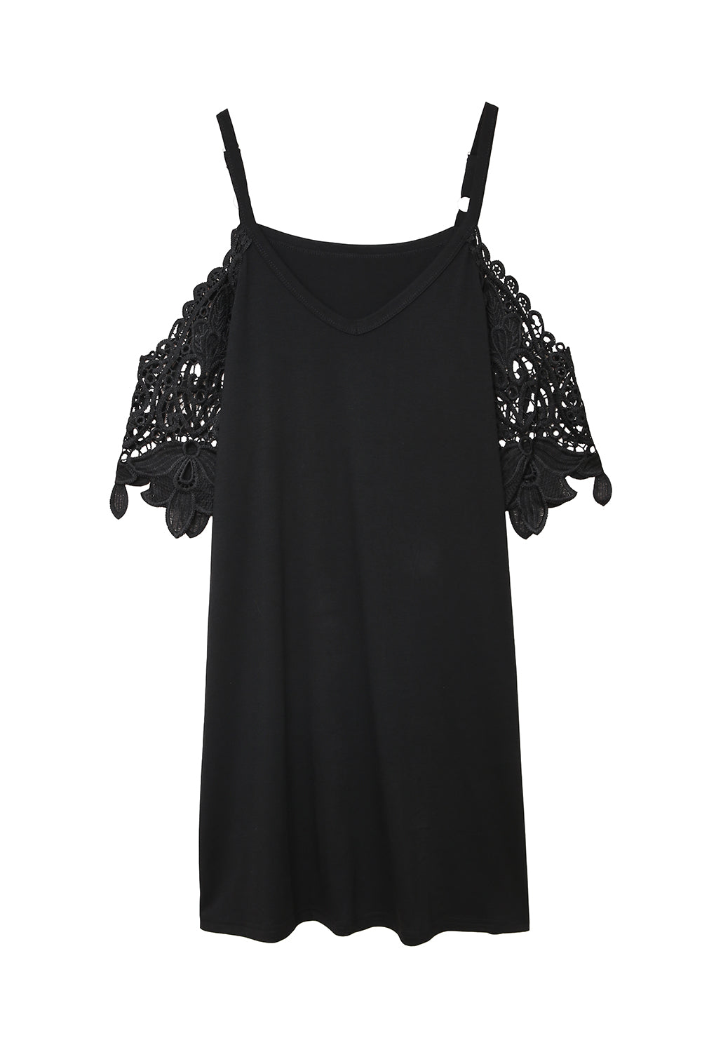 Black Casual Lace Splicing Cold Shoulder Short Dress