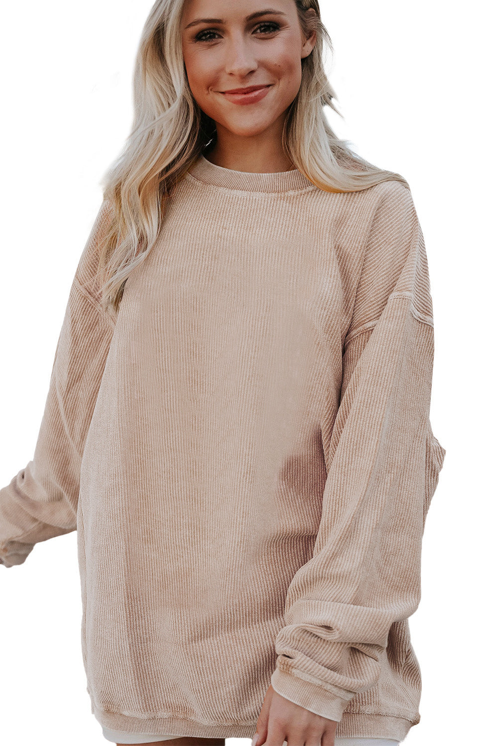 Apricot Drop Shoulder Ribbed Oversized Sweatshirt