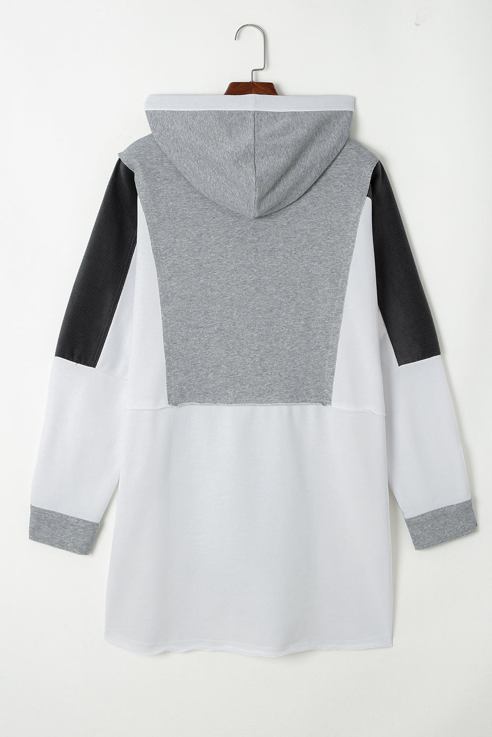 Black Color Block Snap Button Oversized Pullover Hoodie