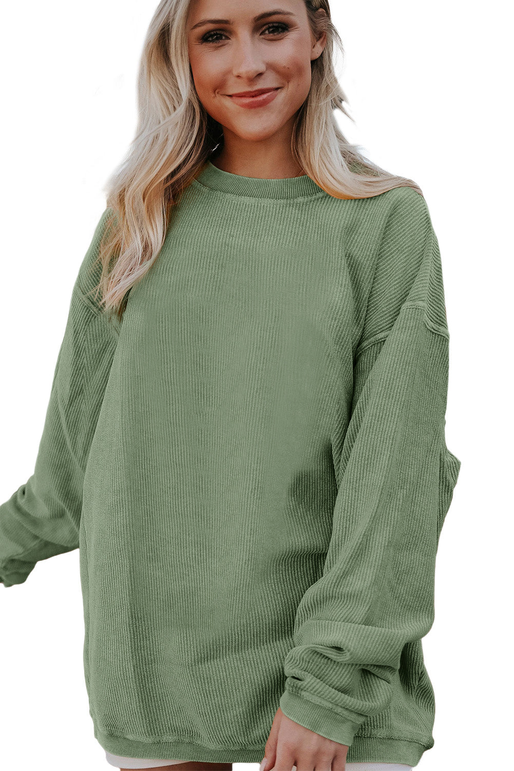 Apricot Drop Shoulder Ribbed Oversized Sweatshirt