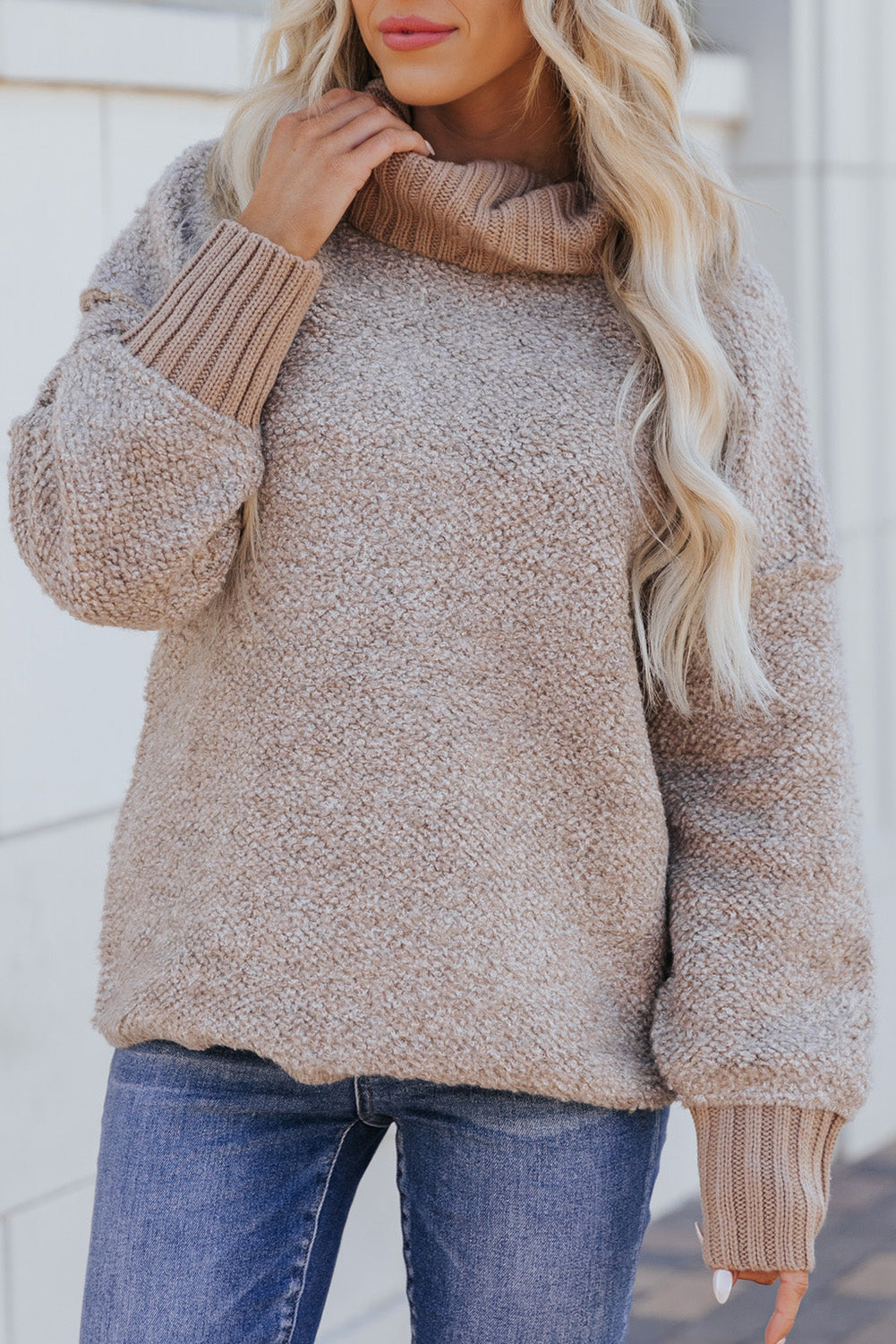 Khaki Pullover Drop Shoulder Chunky Turtleneck Sweater