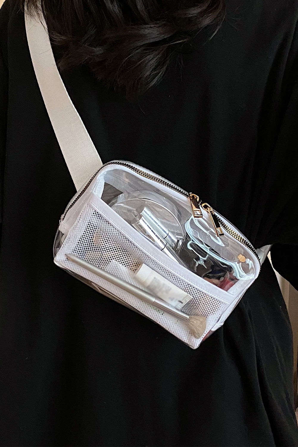 Brown Adjustable Straps Zipper Clear Waist Bag