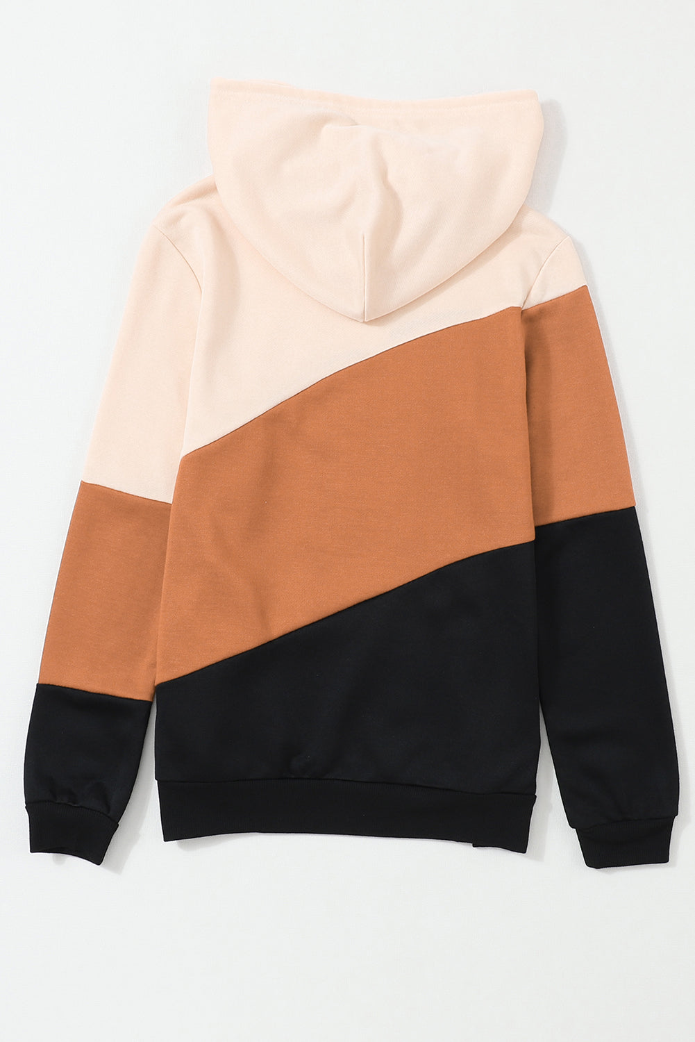 Khaki Color Block Long Sleeve Pullover Hoodie