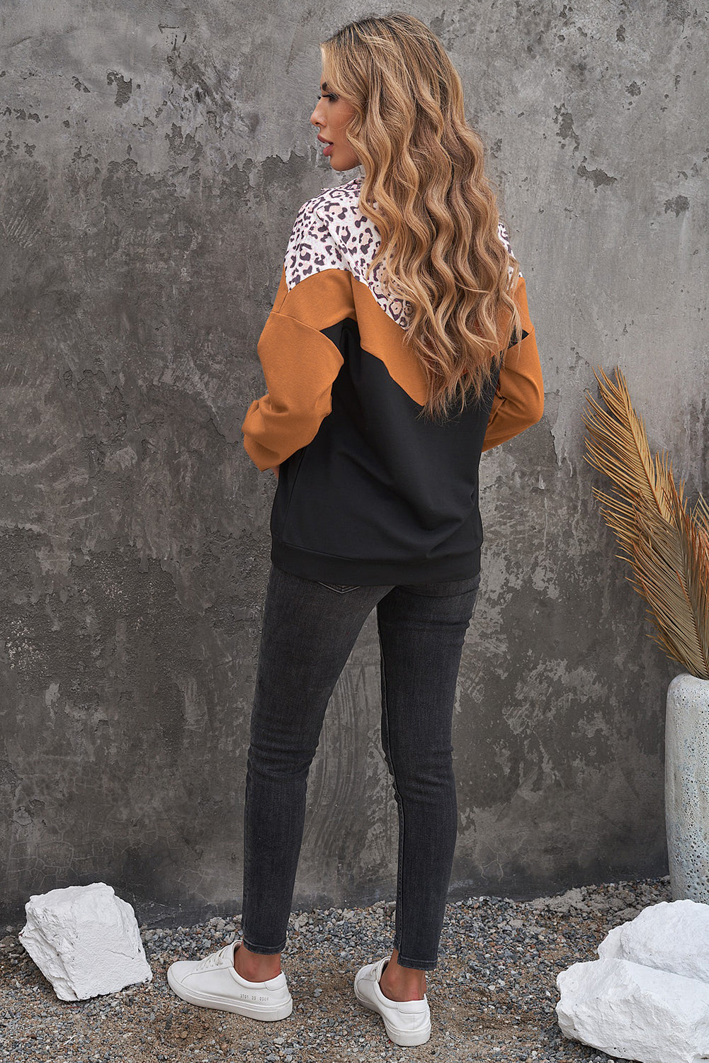 Cheetah Print Color Block Chevron Quarter Zip Sweatshirt