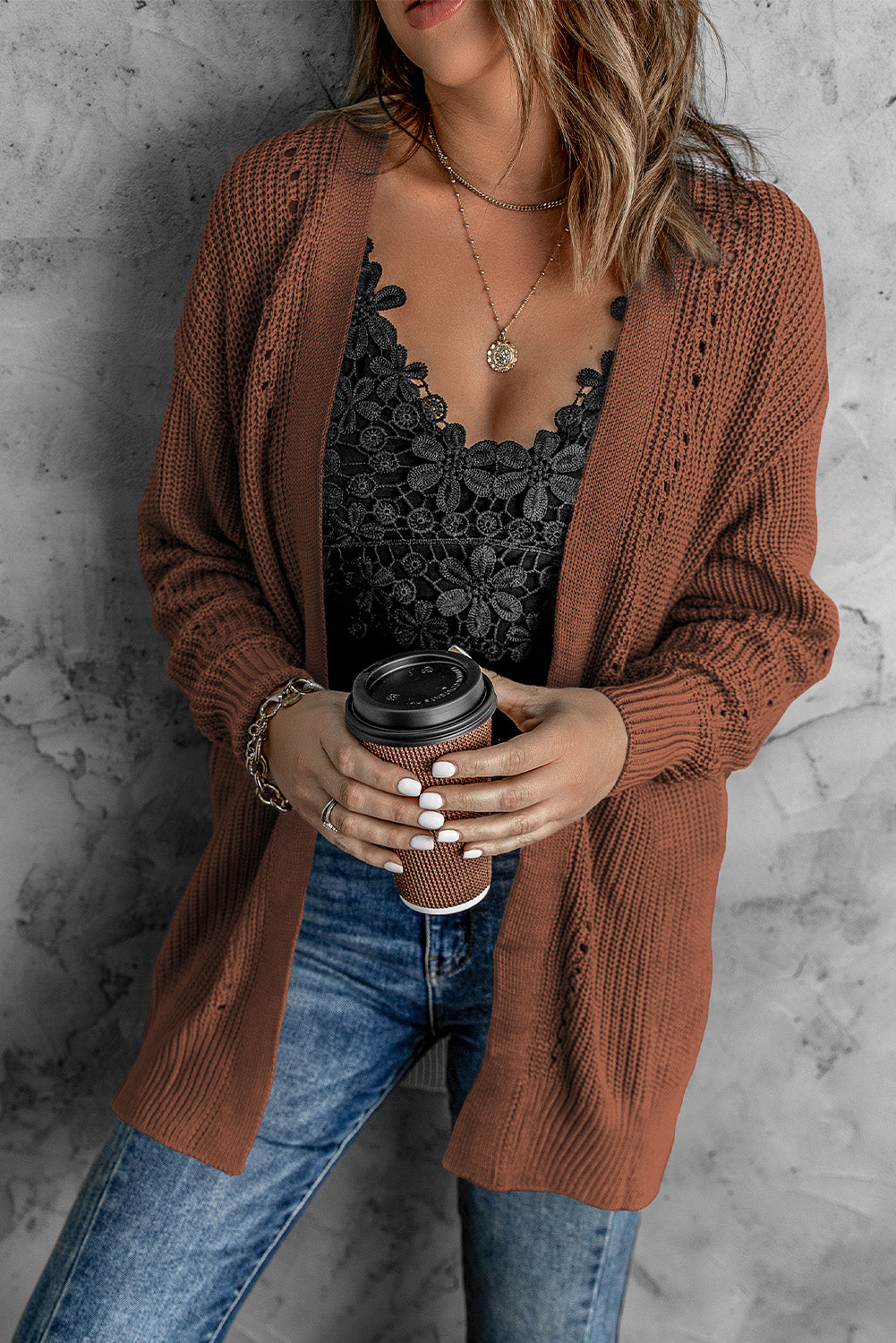 Khaki Fall Long Sleeve Long Cardigan Sweater