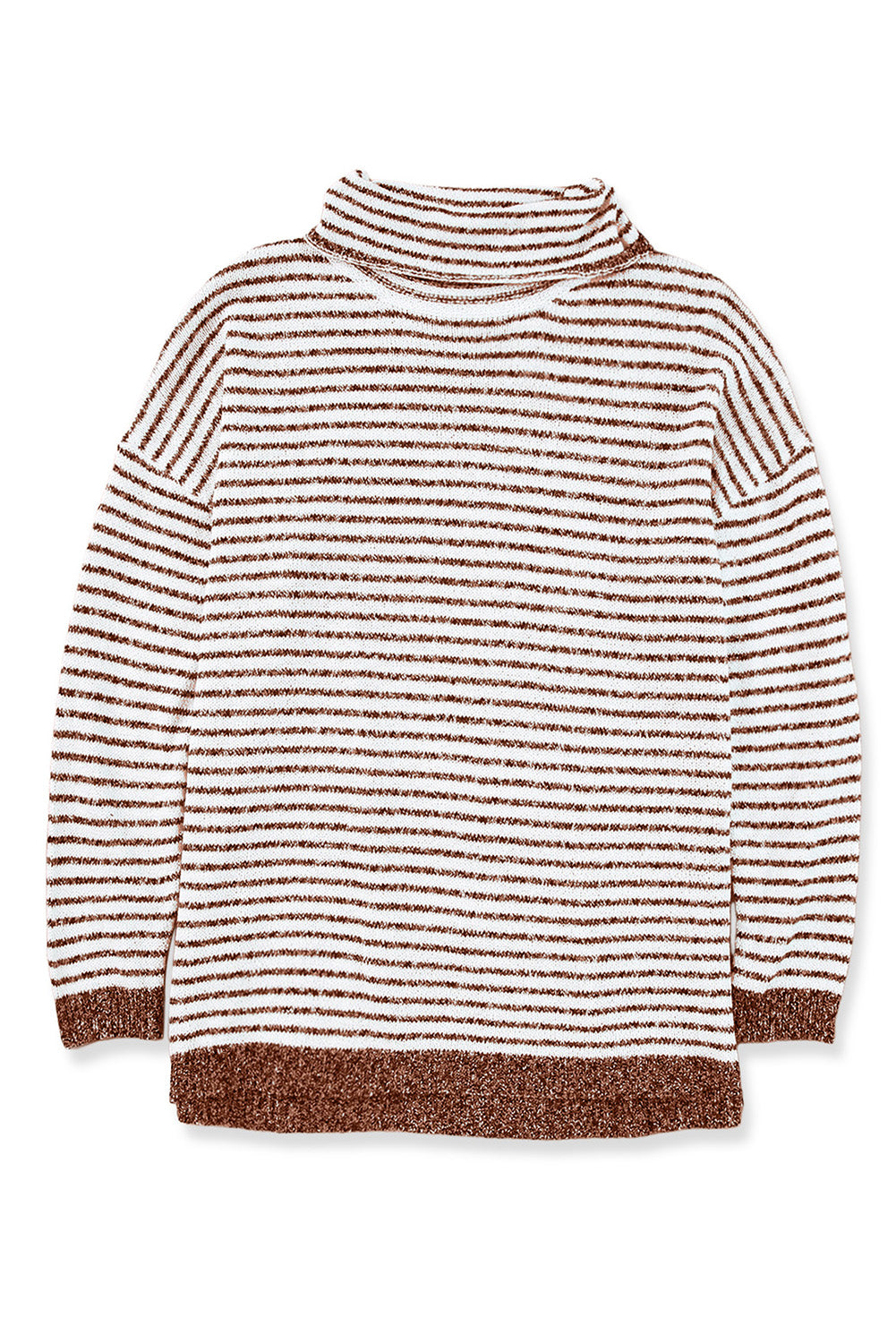 Khaki Striped Turtleneck Oversized Sweater