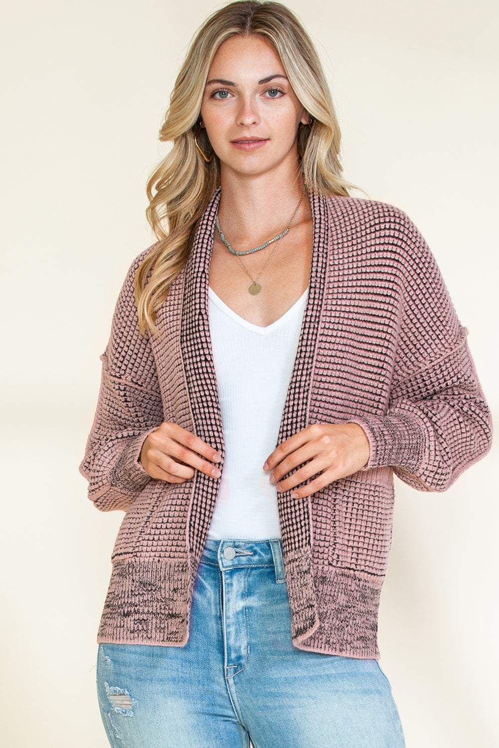 Black Chunky Knit Pockets Drop Sleeve Cardigan