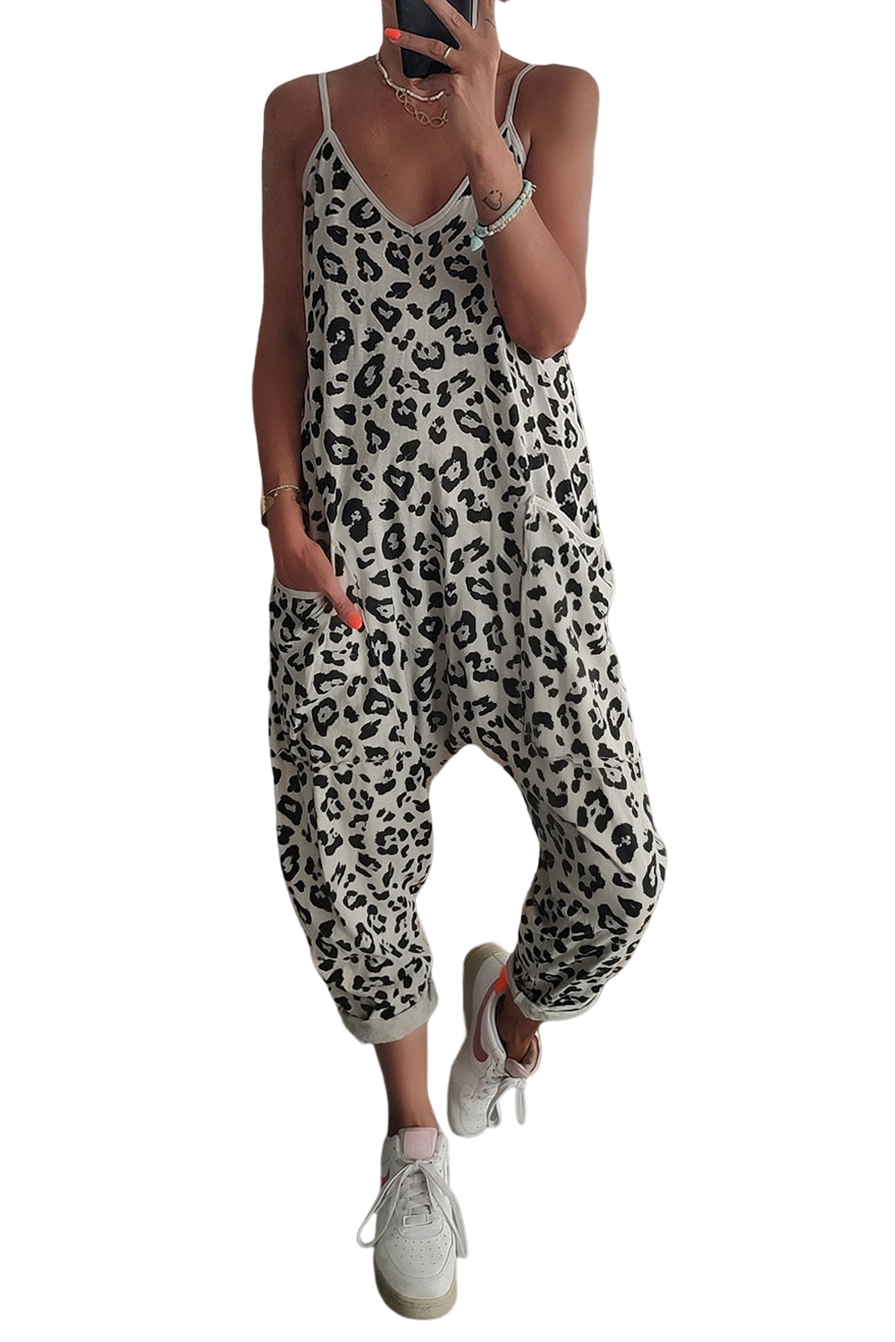 Leopard Casual Strap Sleeveless Jogger Jumpsuit