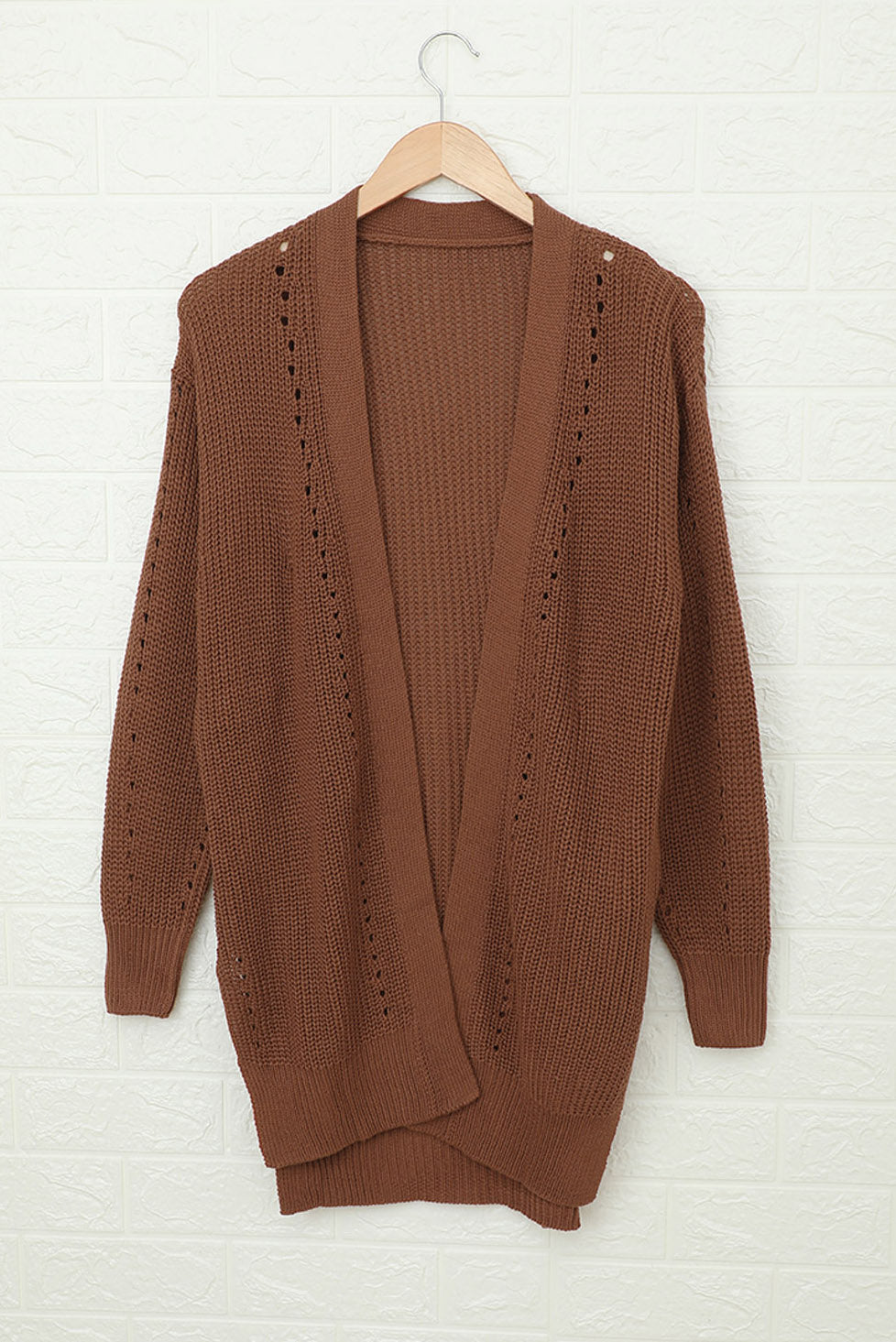 Khaki Fall Long Sleeve Long Cardigan Sweater