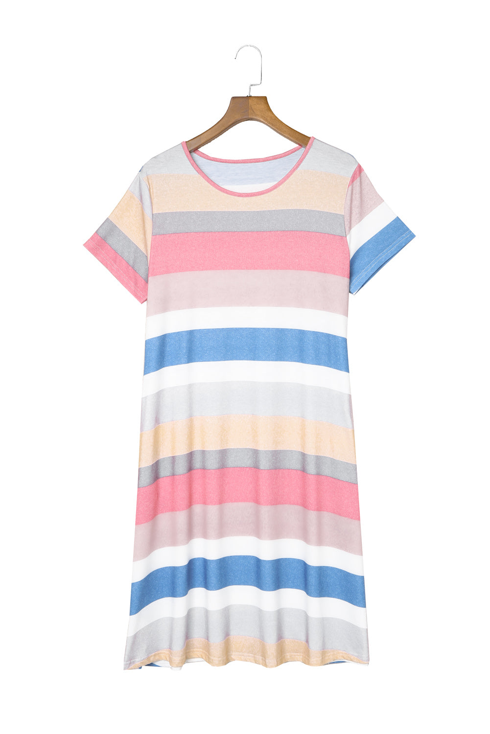 Multicolor Striped Casual Pocket Color Block T Shirt Dress