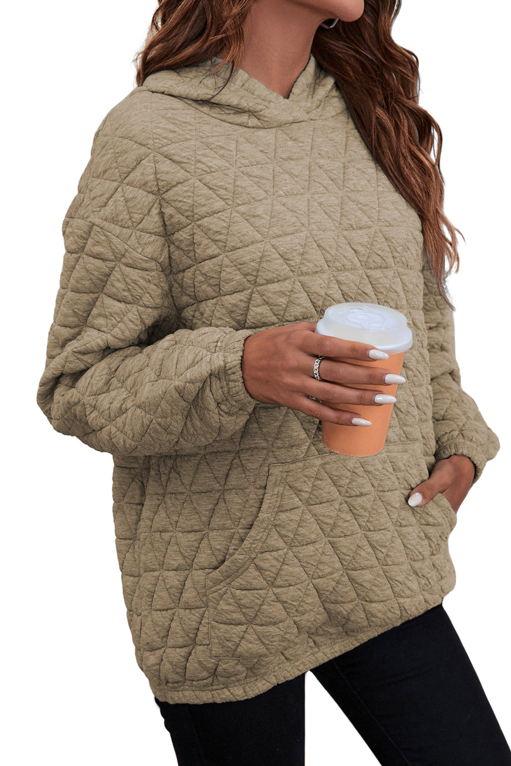 Light Grey Thermal Quilted Kangaroo Pocket Hoodie