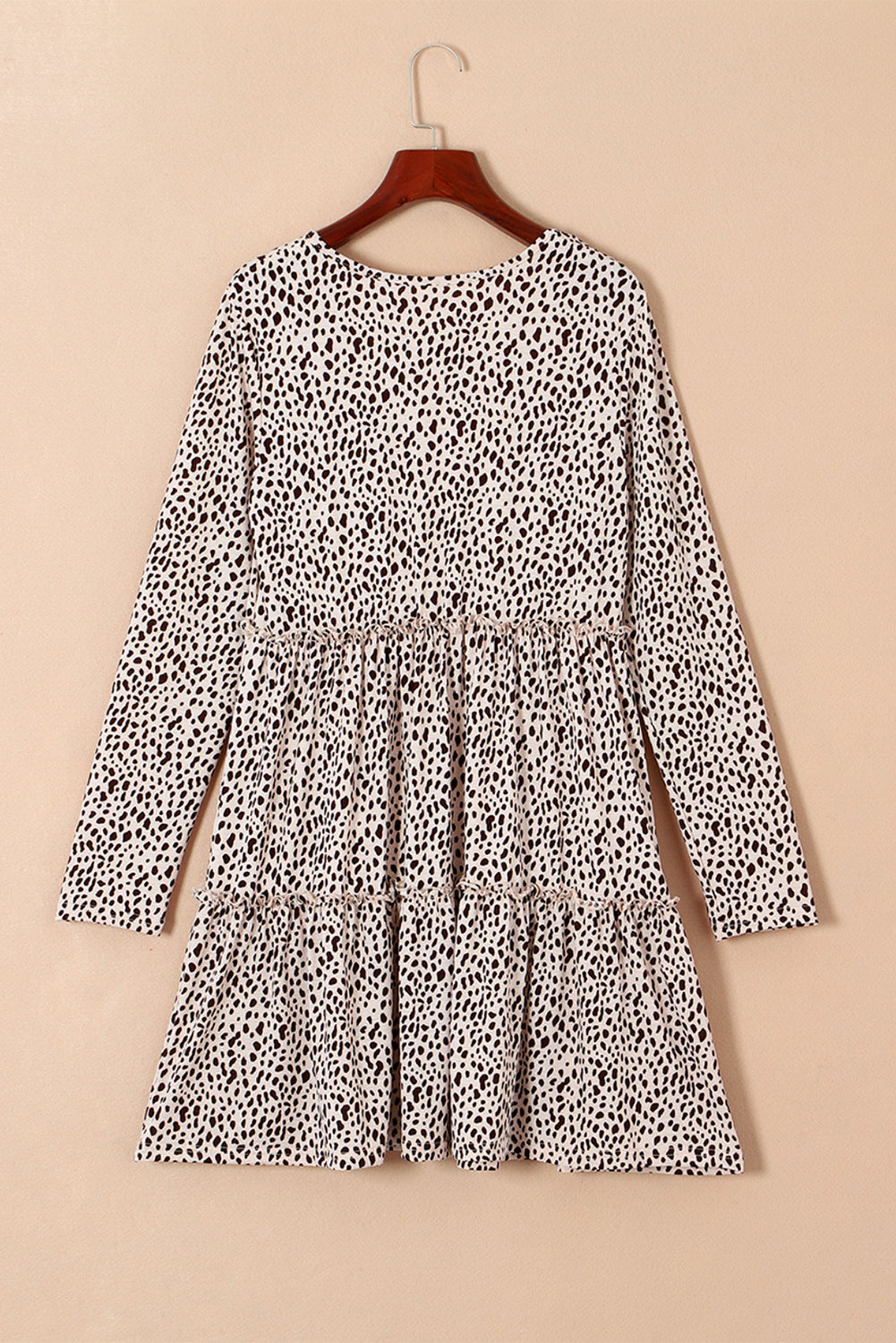 Leopard Animal Print Tiered Long Sleeve Mini Dress